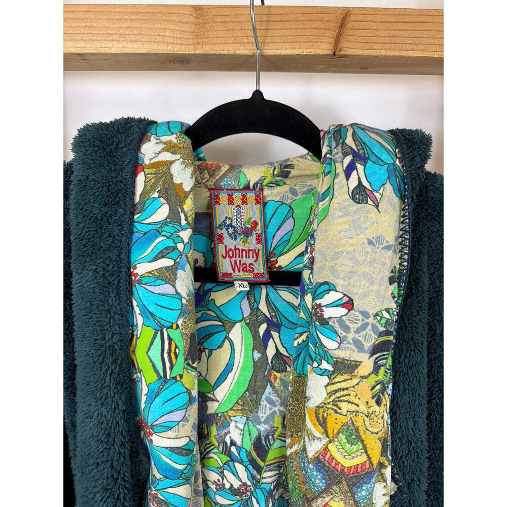 Johnny Was Reversible Fuzzy Floral Hooded Open Front Jacket Women’s XL Artwear - Picture 2 of 13